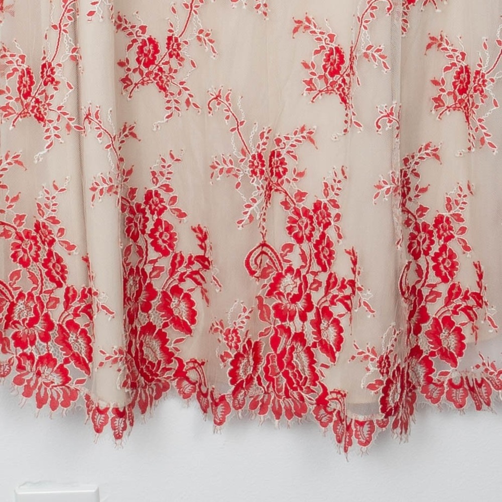 Alice + Olivia Kira Maxi Dress Embroidered Floral Sheer Nude Red Romantic Size 6 - Picture 9 of 9